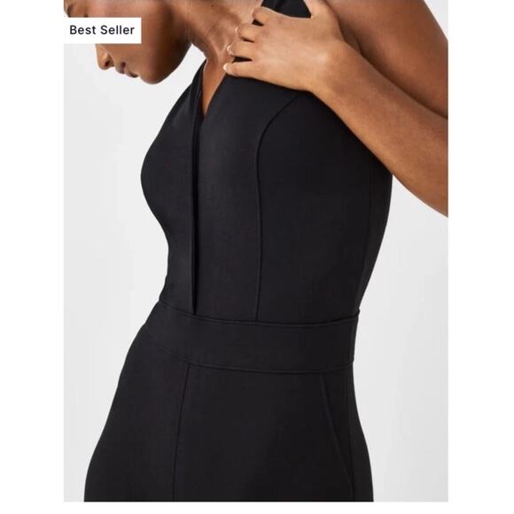 SPANX The Perfect Sleeveless Ponte Flare Stretch Jumpsuit Womens Size S Black - Picture 3 of 16